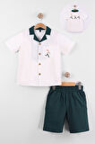 Erkek Çocuk Apaş Yakalı Gömlek Cepli Arkası Nakışlı 2'li Takım