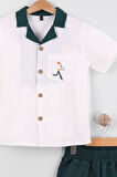 Erkek Çocuk Apaş Yakalı Gömlek Cepli Arkası Nakışlı 2'li Takım