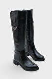Kadın Tokalı Topuklu Günlük Çizme Fecroya Siyah