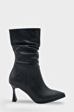 Kadın Sivri Burun Yandan Fermuarlı Topuklu Günlük Bot Riccos Siyah