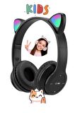 Çocuk Kulaklık Kedi Kulak Mikronlu Hafıza Kartı Led Işıklı Aux Girişli Kablosuz Bluetooth Kulaklık