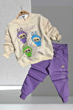 Labubu Desenli Kız Çocuk Lila Renk Eşofman Takım 2 li Set
