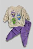 Labubu Desenli Kız Çocuk Lila Renk Eşofman Takım 2 li Set