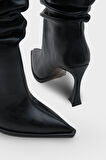 Kadın Sivri Burun Topuklu Günlük Çizme Semore Siyah