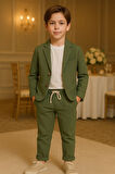 Erkek Çocuk Keten Ceket Pantolon 3'lü Takım