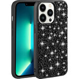 Teleplus Apple iPhone 13 Pro Max Kılıf Diamond Parlak Taşlı Linea Stil Kapak Silikon Siyah