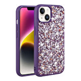 Teleplus Apple iPhone 13 Kılıf Diamond Parlak Taşlı Linea Stil Kapak Silikon Derin Mor