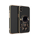 Teleplus iPhone Xr Kılıf Kamera Korumalı Astronot Desenli Standlı Silikon Siyah