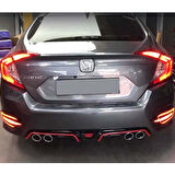 Çmk Honda Civic Fc5 2016-2020 Difüzör 4 Egzoz Piano Black Kırmızı Şeritli