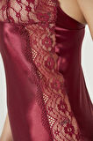 Pierre Cardin Bordo Saten Dantelli Gecelik Sabahlık Takım 4438