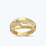 Altın Sıra Taş Bombeli Yüzük