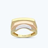 Altın Üç Renkli Sıra Taş Yüzük