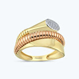 Altın İki Renk Taşlı Yüzük