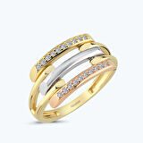 Altın Üç Renkli Sıra Taş Yüzük