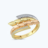 Altın İki Renk Taşlı Yüzük