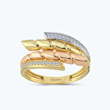 Altın İki Renk Taşlı Yüzük