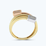 Altın İki Renk Taşlı Yüzük