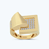 Altın Taşlı Kare Yüzük