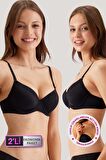 2'li Ekonomik Paket Siyah 6805 Adria Balenli Push Up Dolgulu Micro Sütyen Set