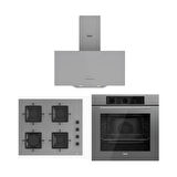 Ferre Gri Cam Ankastre Set (D088 Gri Davlumbaz -SS208 Gri Ocak- QBL62CPR Gri Fırın)