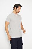 T-shirt Polo Yaka Kısakol %100 Pamuk Cepli Gri