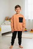 Cep Detaylı Erkek Çocuk Soft Turuncu Renk Eşofman Takım