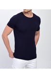 Erkek Lacivert Bisiklet Yaka Likralı Basic T-shirt