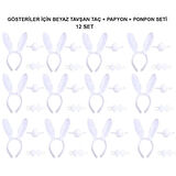 Beyaz Tavşan Kostüm Seti – Taç, Papyon, Kuyruk (12’li Paket)