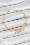 Pirinç Zirkon Taşlı Kelebek Ve Yıldız Model Gold Renk Charm Bileklik