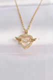316L Çelik Zincir Altın Renk Zirkon Taşlı Kanatlı Kalp Kolye