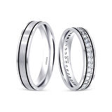 Taşlı Beyaz Kadın Altın Alyans-4mm