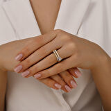 Taşlı Tasarım Altın Yüzük - 14K - 3.96gr