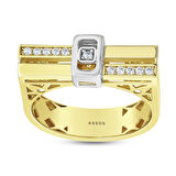 Taşlı Tasarım Altın Yüzük - 14K - 3.96gr