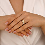 Taşlı Tasarım Altın Yüzük - 14K - 3.24gr