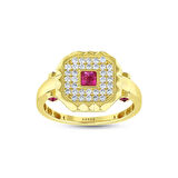 Renkli Taşlı Altın Yüzük - 14K - 2.80gr