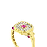 Renkli Taşlı Altın Yüzük - 14K - 2.80gr