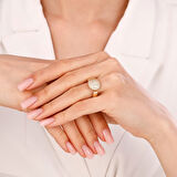 Taşlı Tasarım Altın Yüzük - 14K - 2.66gr