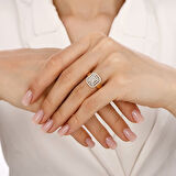 Altın Baget Taşlı Tasarım Yüzük - 14K