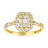 Altın Baget Taşlı Tasarım Yüzük - 14K