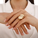 Altın Taşlı Tasarım Yüzük - 14K