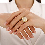 Altın Taşlı Tasarım Yüzük - 14K