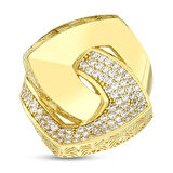 Altın Taşlı Tasarım Yüzük - 14K