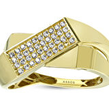 Altın Taşlı Tasarım Yüzük - 14K