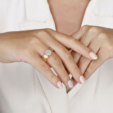 Altın Taşlı Tasarım Yüzük - 14K