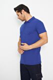 T-shirt Polo Yaka Kısakol %100 Pamuk Cepli Sax Mavi