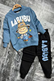 Labubu Desenli Erkek Çocuk Mavi Renk Eşofman Takım