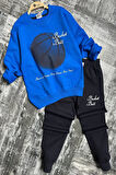 Basketball Yazı Desenli Mavi Renk Erkek Çocuk Eşofman Takımı