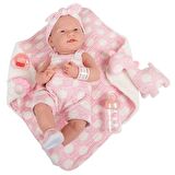 Yenidoğan Oyuncak Bebek Kız 38 cm Pembe Puanlı