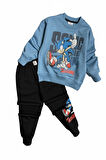 Sonic Desenli Mavi Renk Erkek Çocuk Eşofman Takım