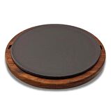 Ahşap Altlıklı Küçük Porselen Pizza ve Pasta Tabağı